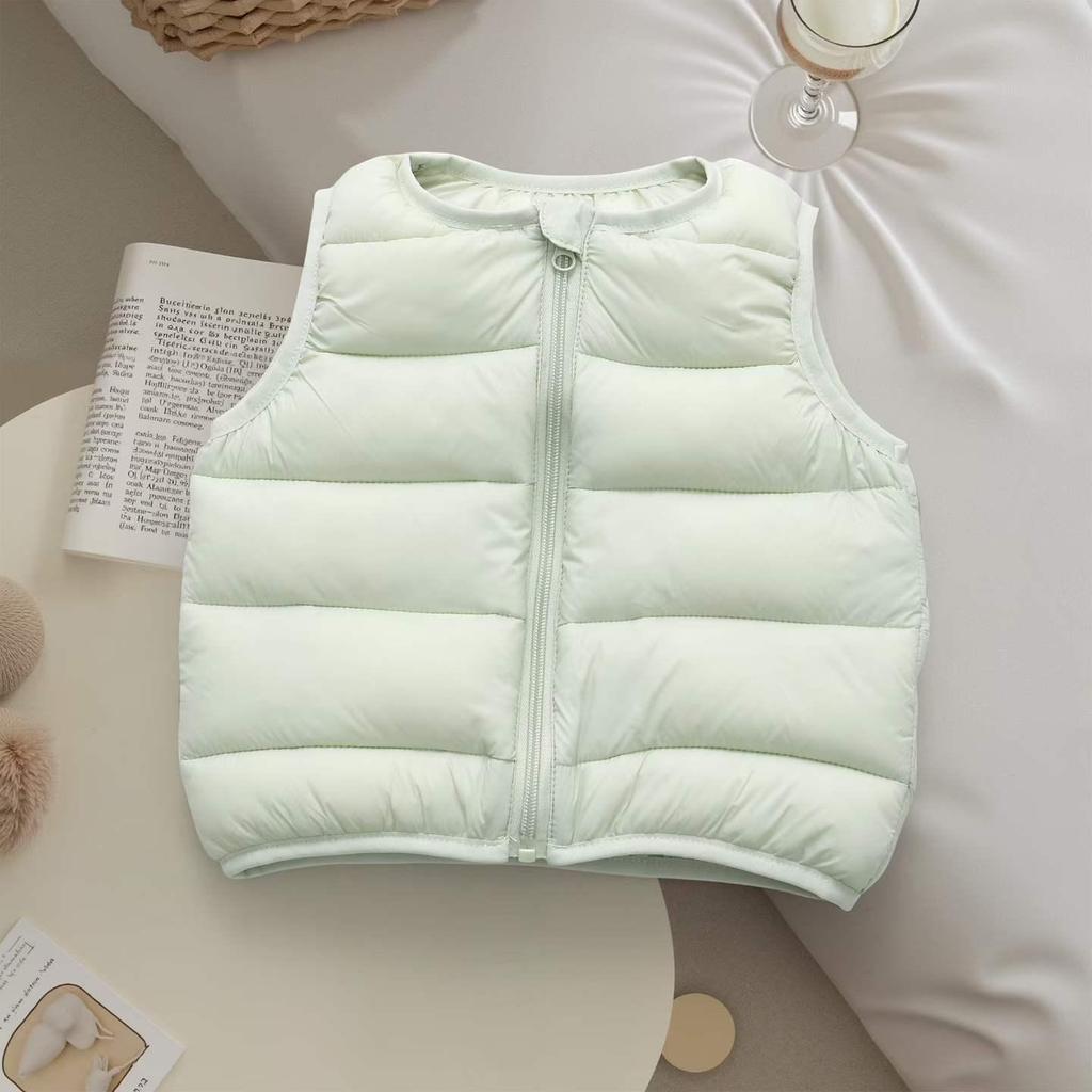 2026 Autumn-Winter Kids' Lightweight Down Cotton Vest - Boys & Girls Sleeveless, Warm, Versatile Korean Style Solid Color Cape
