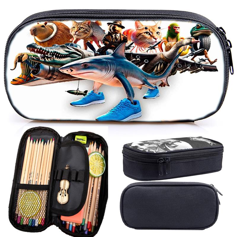 Nieuwe Italiaanse Brainrot Rits Etui Kinderen Coole Potlooddoos Tung Sahur Cosplay Make-uptas Student Grote Capaciteit Schrijftas (as the picture,My Singing M pen bag)
