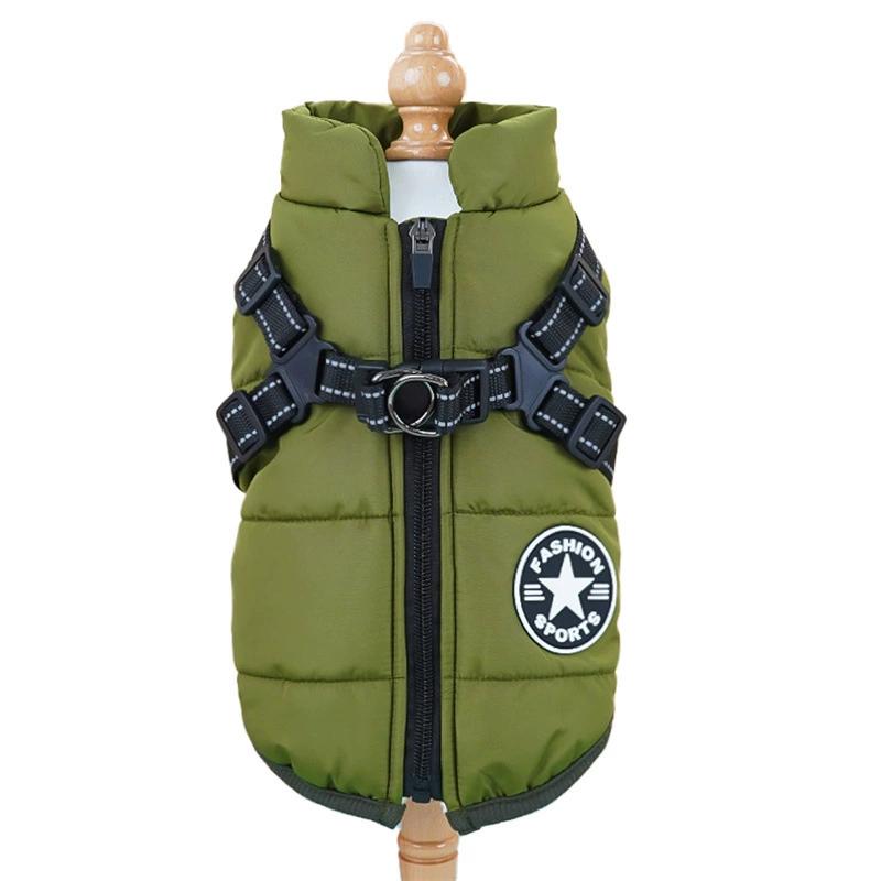 Comes with a traction ring, pet coat, jacket, three-layer thick warm dog clothing, autumn and winter waterproof fabric, small an