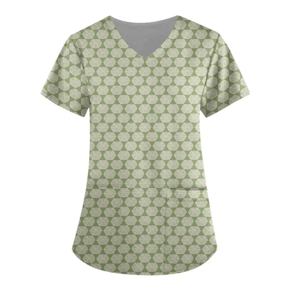 Vêtements de travail amples à manches courtes et imprimé rayé pour femmes, Uniformes médicaux, Tuniques avec poches, Accessoires d'uniformes d'infirmière