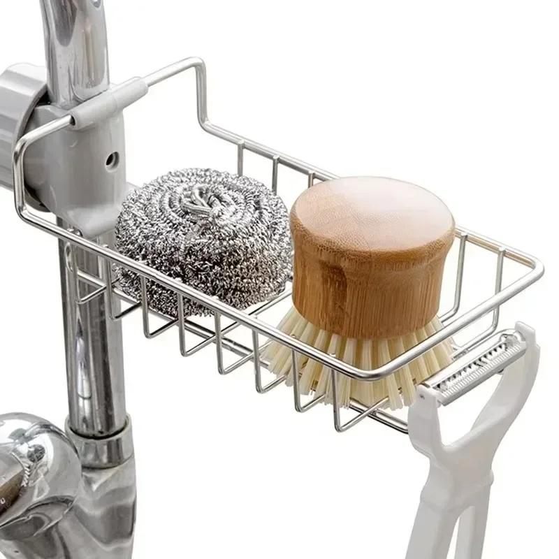 Scaffale per Rubinetto Lavello Cucina Portasponge in Acciaio Inossidabile Scaffale Regolabile per Rubinetto Lavello Porta Strofinacci Asciugamani Scaffali da Parete
