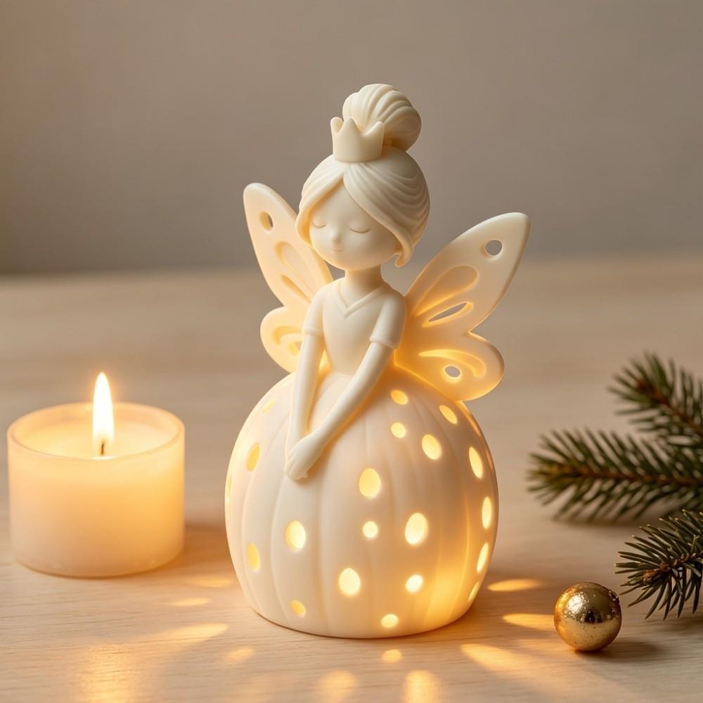 Hollow-out Fairy Girl Figurine Ornaments Desktop Ornaments Cute Fairy Candlestick Desk