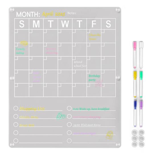 

Акриловый календарь на холодильник, прозрачный ежемесячный планировщик, белая доска для холодильника, доска для сухого стирания, календарь с 6 маркерами для деловых встреч, списка покупок белый