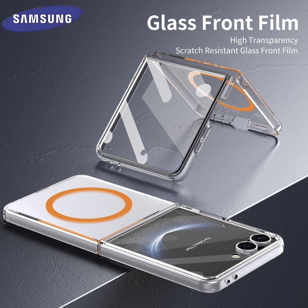 Luxury HD Clear Magsafe Magnetic Fold Phone Case for Samsung Galaxy Z Flip 7 6 5 4 with Screen Protector Wireless Charge Cover