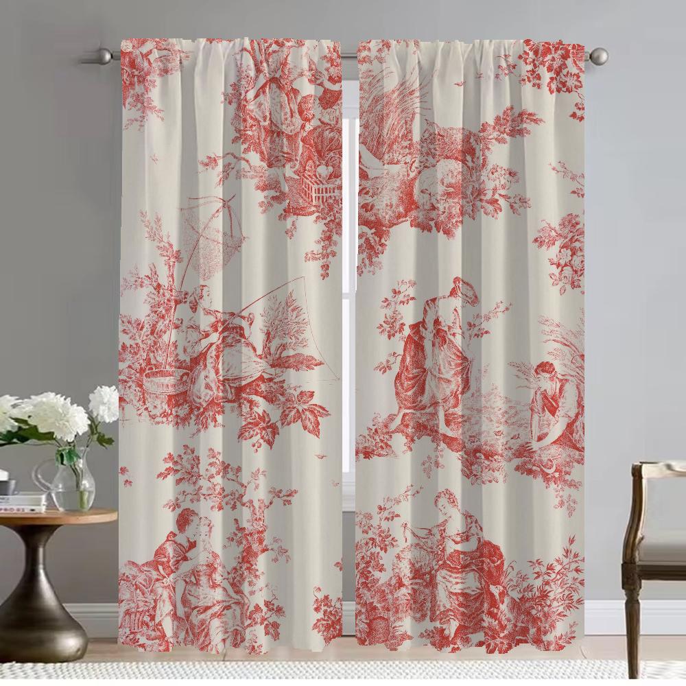 

Кухонные шторы для гостиной Toile De Jouy, занавески для домашнего интерьера, 2 шт., оконная занавеска, перегородка, украшение на Хэллоуин W50xH70cmx2pcs-CL