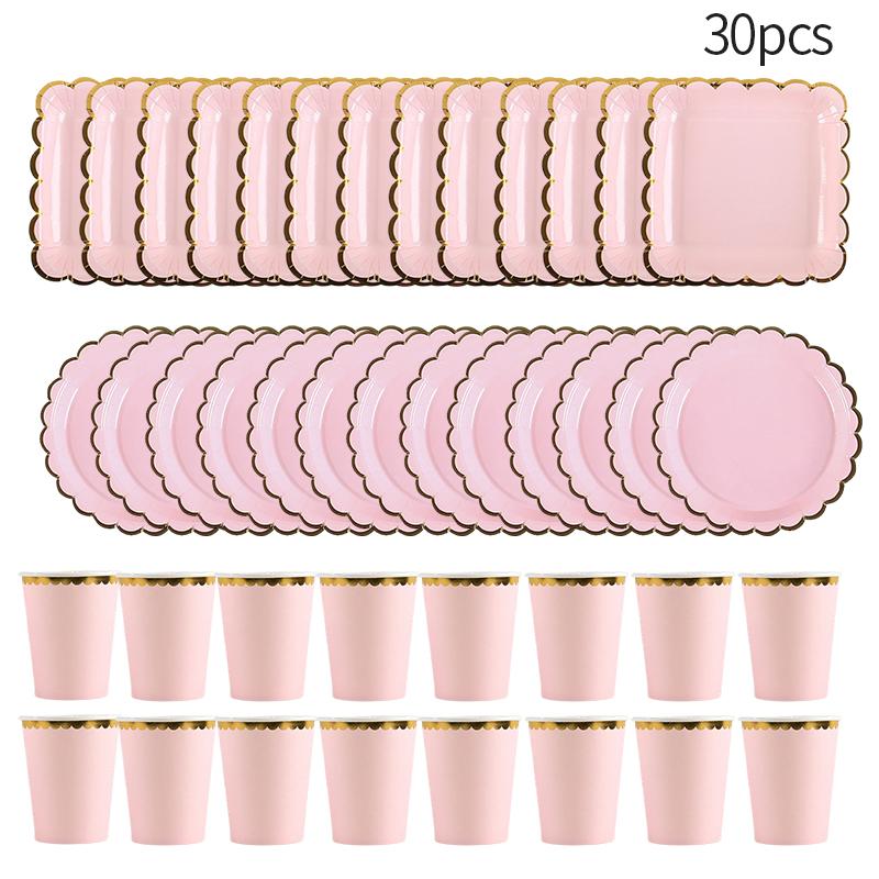 30pcs Disposable Plates Cups Birthday Decoration Disposable Tableware Disposable Party Dish Baby Shower Camping Disposable Cups