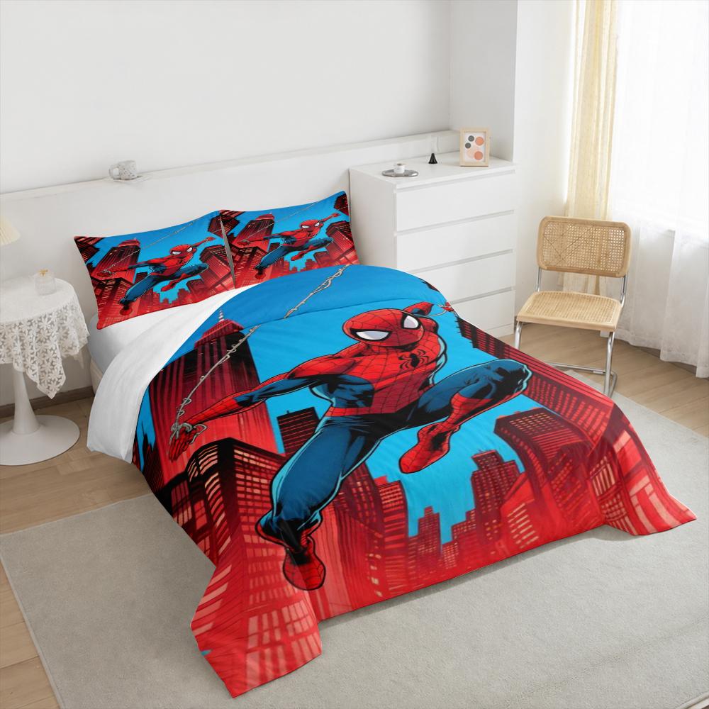 Spider-Man Swinging in Cityscape Design Bedding set Bedding set (1 duvet cover, 2 pillowcases, duvet not included).