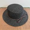 Women's Straw Sun Hat Breathable Flat Top Summer Sun Cap with Brown Ribbon Bow UV Protection Beach Hat for Outdoor Travel