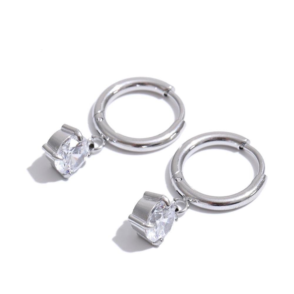 

Yhpup Stainless Steel Zirconia Round Drop Daily Earrings Versatile Chic Trendy Women Shiny Jewelry Waterproof
