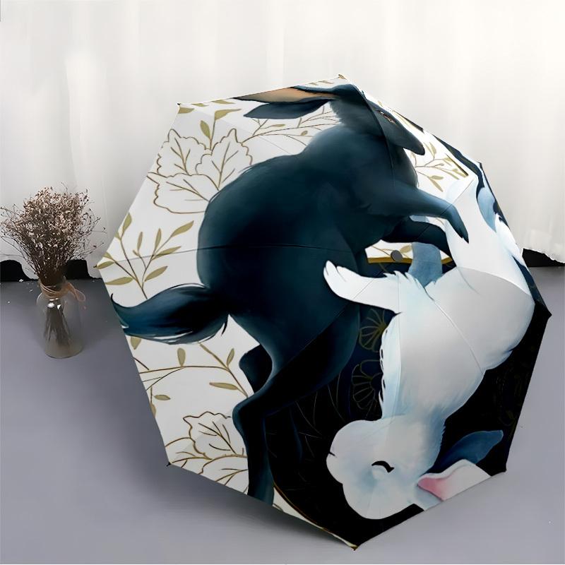 1pc Black Rabbit Automatic Open/close Folding Umbrella, Compact Portable Travel Umbrella, Durable Construction Yy250809131