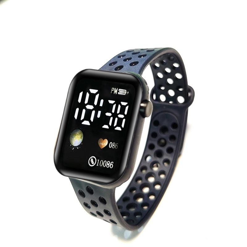 C1-3 Wasserdichte Studenten-Sportuhr mit modischer Regenbogen-Schriftanzeige