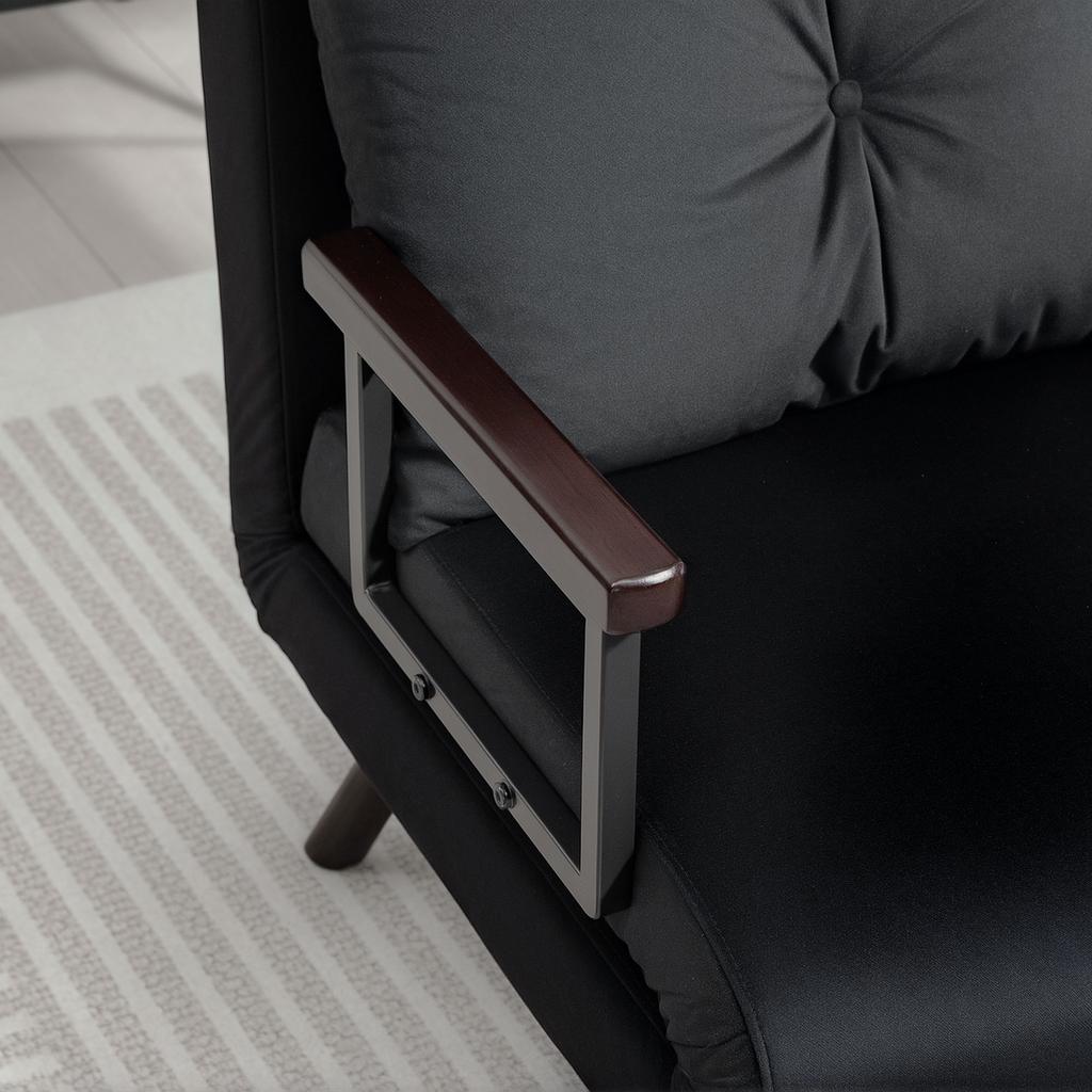 4-in-1 Velvet-Feel Single Chair Bed, with Pillow - Black