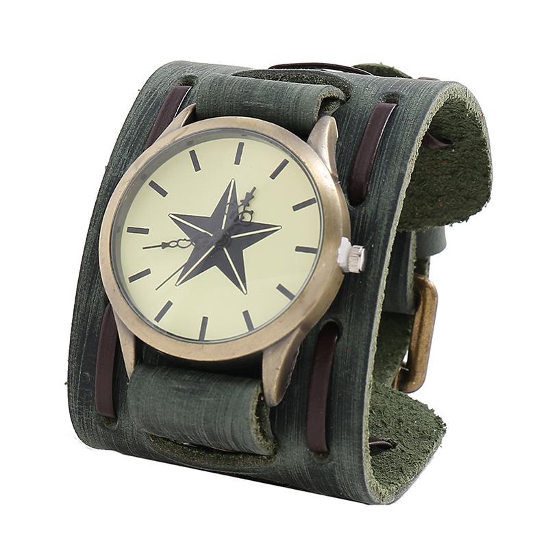 Europa og Amerika Nye smykker personlig atmosfære retro herre kuskinnklokke Punkstil bredt lærarmbånd