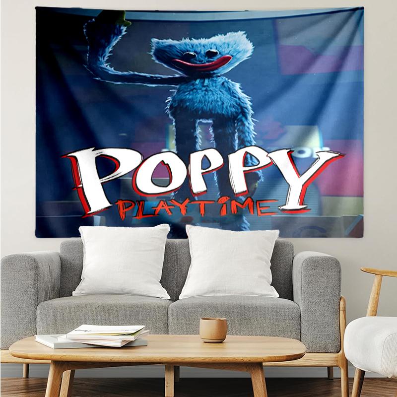 Huggy Wuggy Print Tapestry, Backdrop, Easy Setup, Ideal for Bedroom, Office & Living Room, with Aesthetic Wall Hanging Decor.