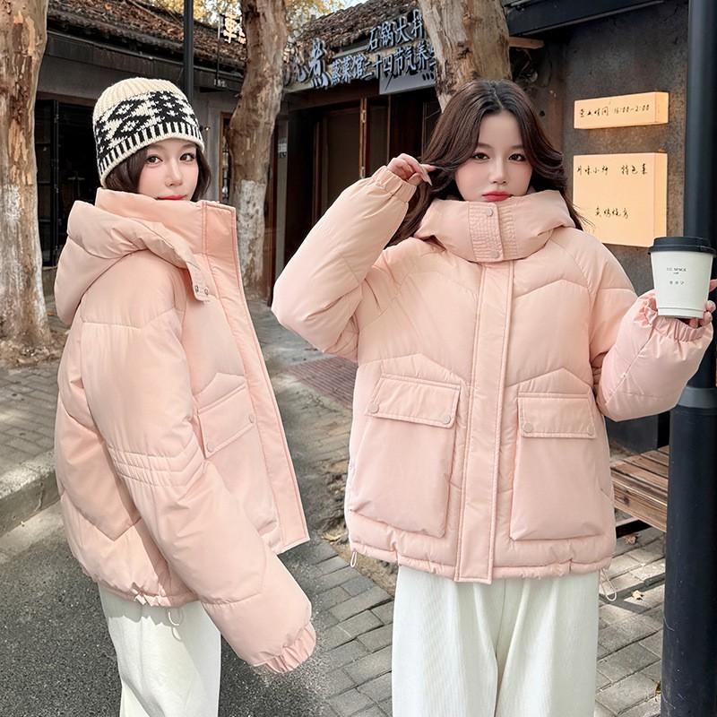 Womens Loose Short Hooded Cotton Coat 2026 Fall Winter Solid Color Casual Jacket With Pockets
