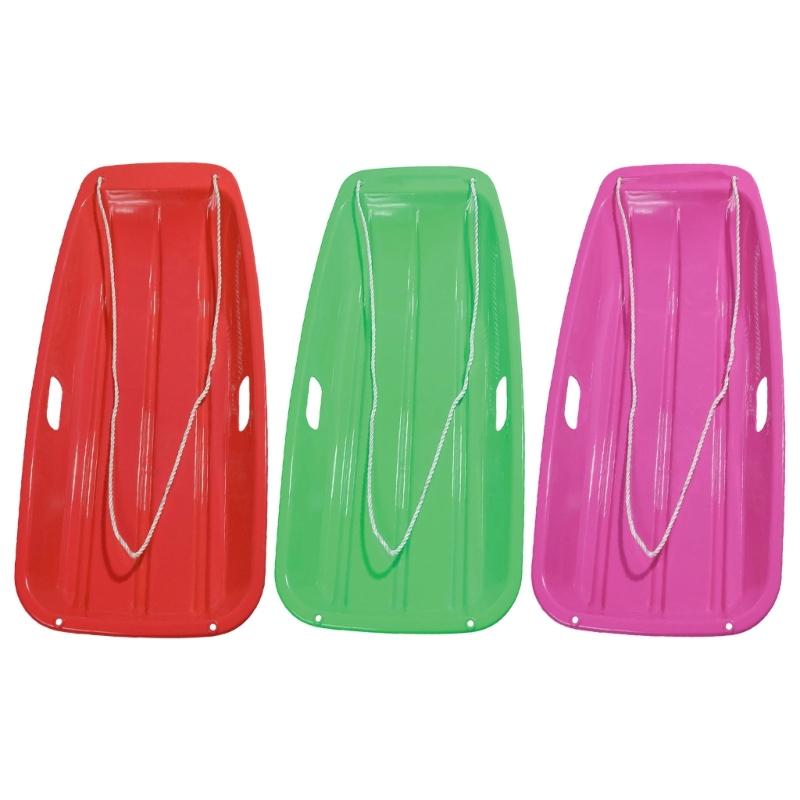2Pcs Light Weight Portable Snow Sled with Pull Rope and Handles Plastic Cold Resistant Toboggan for Snow, Beach, Park