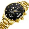 OLMECA 0878 New Design Gold Male Quartz Watch Designer Stainless Steel Band 3 Dials Chronometer Character Running Watch Set