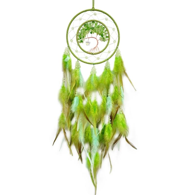 Bedroom Handmade Dreamcatchers Hanging Ornament with Feathered Tassels and Glowing In Dark Beads for Home Aesthetic