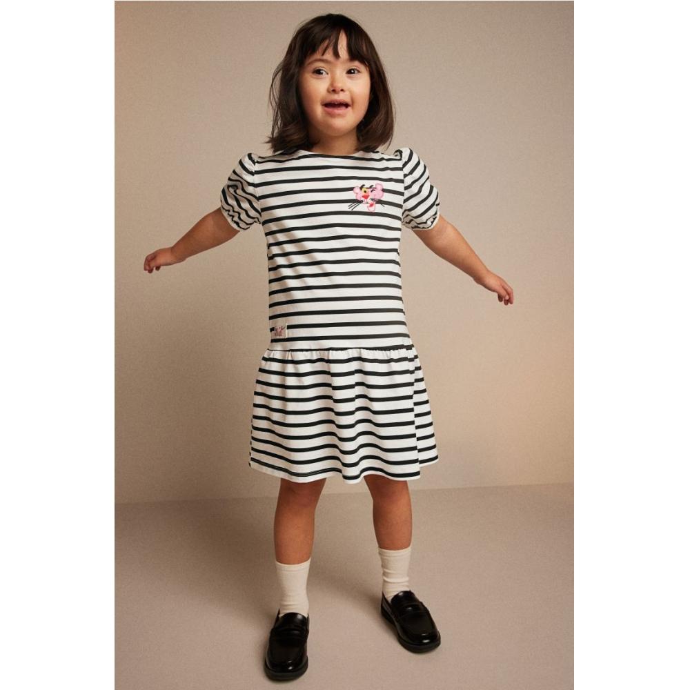 

Трикотажное платье HM с пышными рукавами, черная розовая пантера