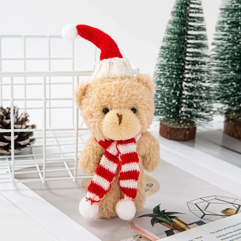 Non-Toxic Mini Christmas Bear Doll Plush Bear Gift Clothing Bag Keychain Pendants Baking Decoration Christmas Drop Ornaments Kid Xmas Gift