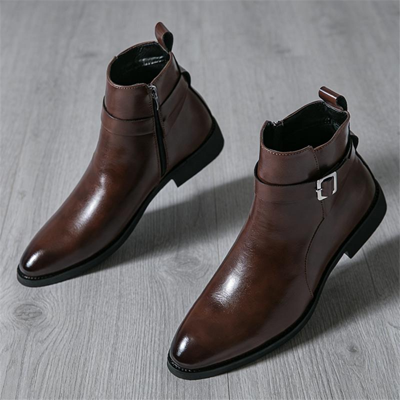 Designer Winter Fashion New Men's Pointed Brown Black Chelsea Ankle Boots Botas Male Casual High-tops Punk Rock Shoes