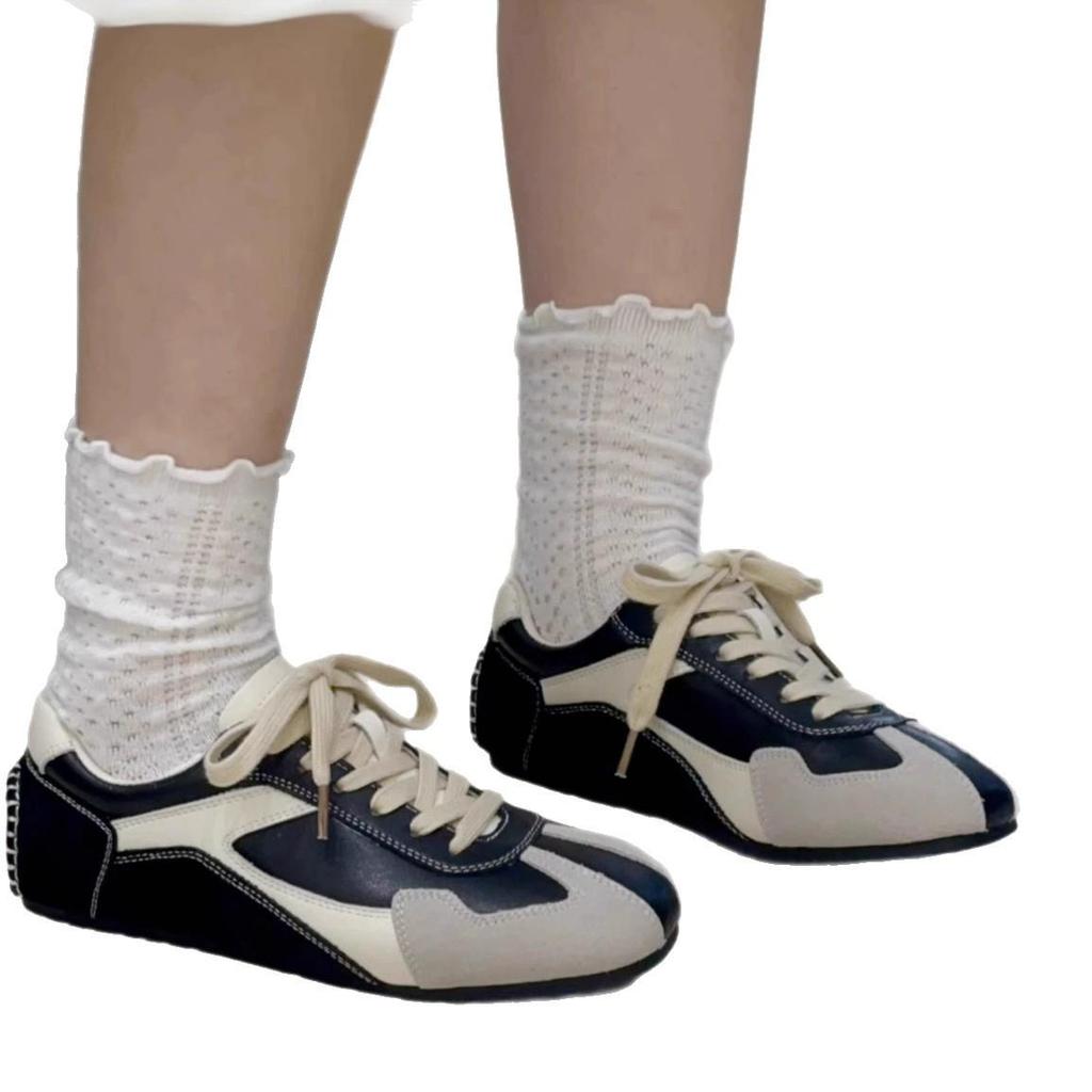 Cowhide Version~ Retro German Training Shoes Women's Tide 2026 Autumn New Color Matching Flat Casual Lace-up Sports Shoes Board Shoes