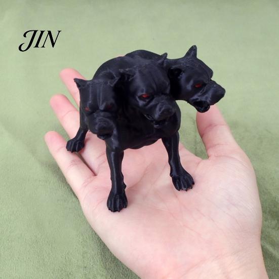 Wear-resistant Dog Figurine 3D Printed Three-Headed Figurine, 3 Heads Black Sculpture, Mythical Animal Ornament Horror for Home Office Bookshelf