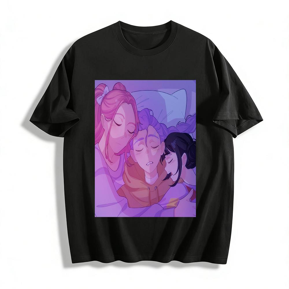 Cozy Sleep Trio Print Casual Top Bestie Themed Loose Comfortable Daily Versatile T-Shirt Pure cotton T-shirt XXS