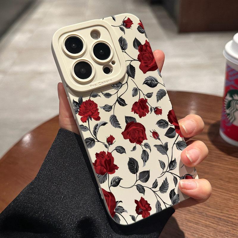 New Retro Fashion Rose Phone Case For iPhone16 15 14 13 12 11 Pro Max Mini XS XR X Plus Shockproof Matte Soft Silicone Cover