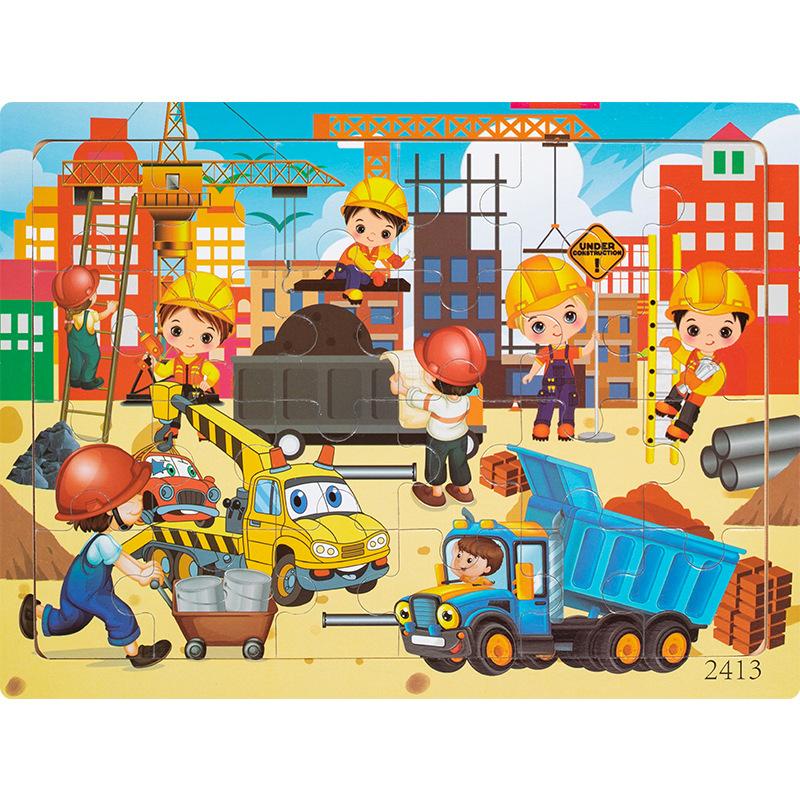Holzpuzzle mit 24 Teilen, Kinder Tier Dinosaurier Cartoon Flugzeug Puzzle, Baby Früherziehung pädagogisches Baustein Spielzeug
