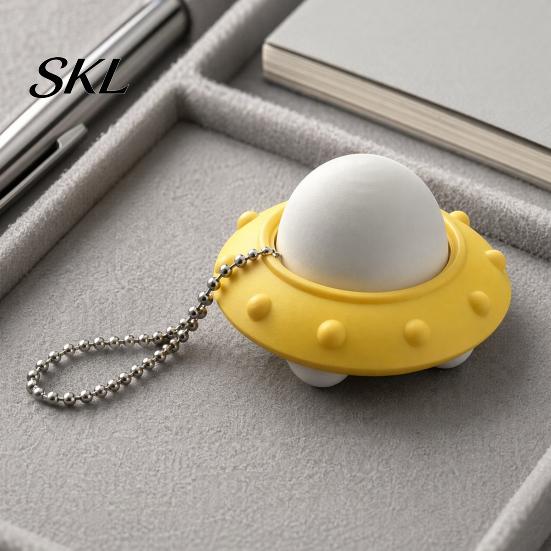 Tactile Fidget Toy 3D Printed UFO Decompression Toy, Creative Flying Saucer Pendant with Metal Bead Chain for Stress Relief, Anxiety Sensory Kids
