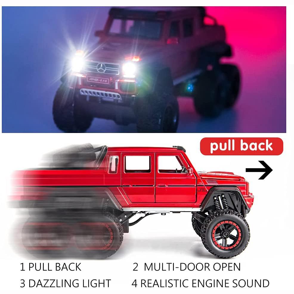 1/22 skala Benz G63 AMG 6x6 V12 Off-Road czarny Pickup Model samochodu, stop cynku zabawka naciągnij i puść samochód z dźwiękiem i światłem dla dzieci chłopiec dziewczyna prezent