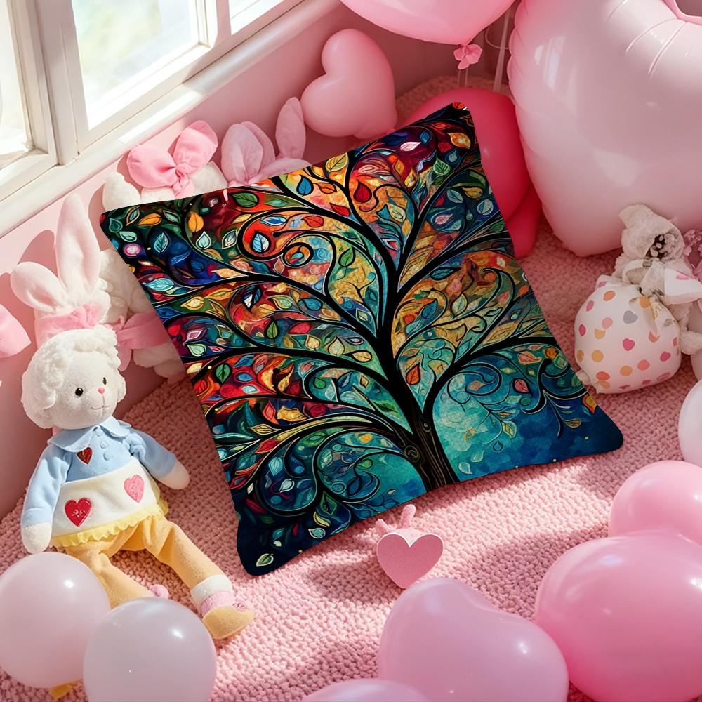 Colored Tree Pillow Case Antidustmite Pillowcase Invisible Zipper Silky Short Plush Sofa Cushion Cover