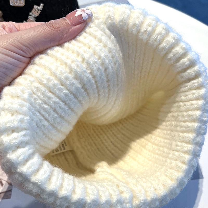 Winter Casual Warm Beanie Solid Color Female Caps Fashion Cute Knitted  Bonnet Caps