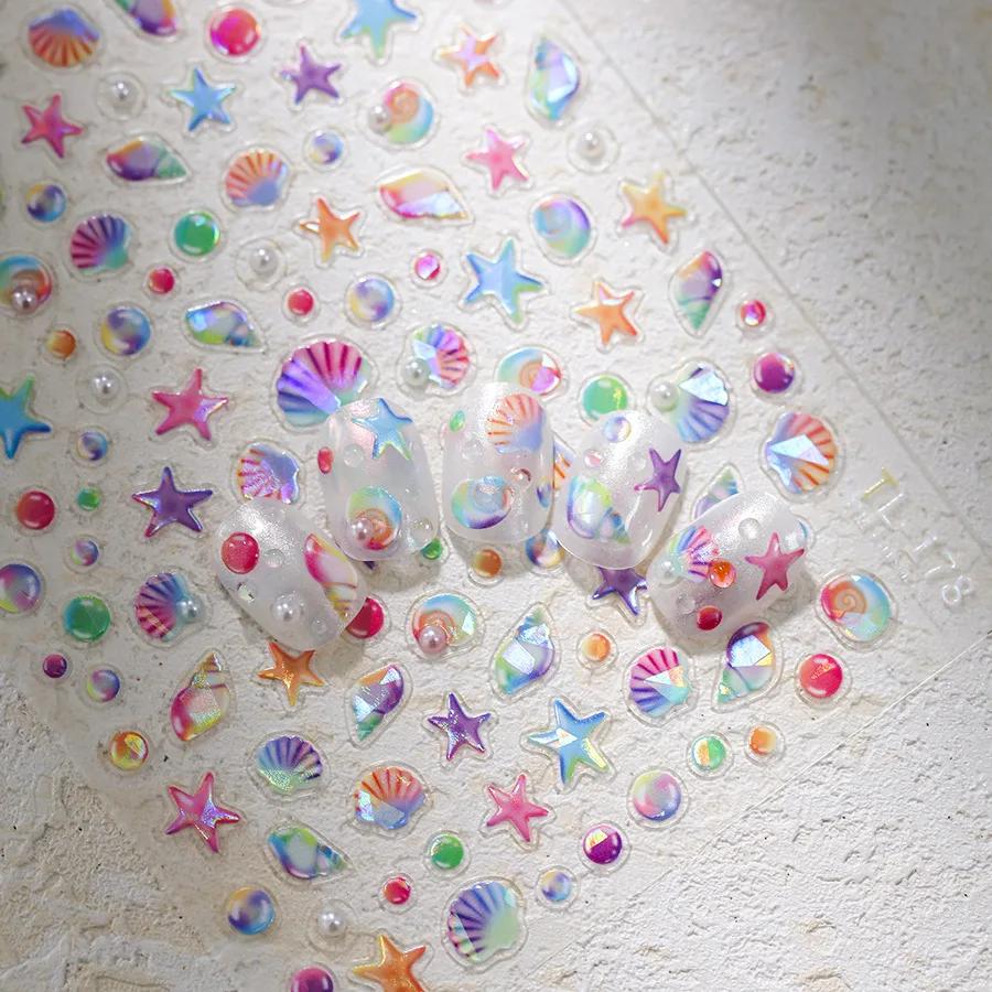 Red Brocaded Carp Koi Cyprinidae Auspicious Fish Spring Flower 5D Nail Art Stickers Fresh Vibrant Relief Adhesive Manicure Decal