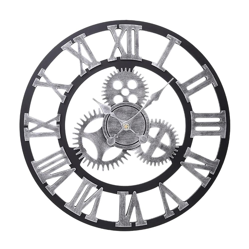 3D Retro Gear Wall Clock Silent Large Living Room Wall Clock Home Decoration Industrial Style Clock
