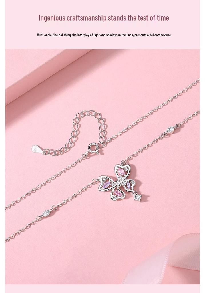 Tichia S925 Sterling Silver Butterfly Necklace - Elegant & Luxurious Clavicle Chain Gift for Women.