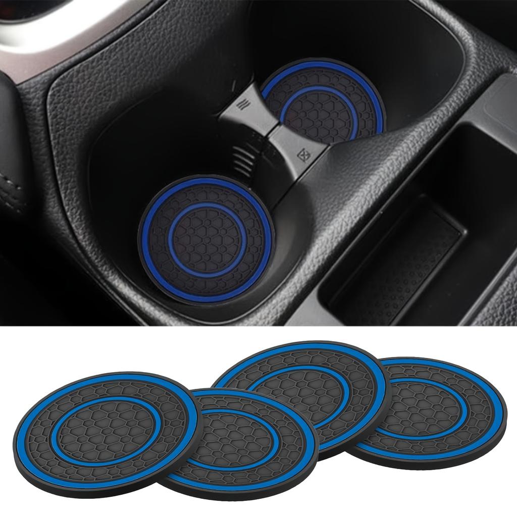 Car Cup Holder Coaster Set, Non-Slip Universal Vehicle Insert for Water Bottles, Trucks, RVs - Black/Red/Blue/White Interior Accessories