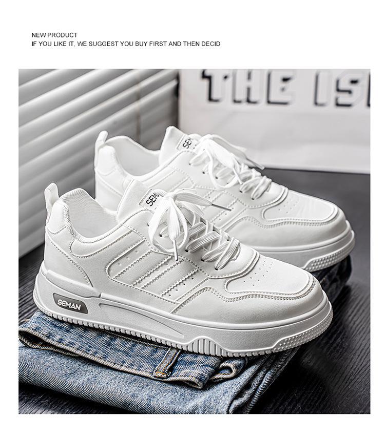 Men's Versatile White Summer Sneakers: Breathable Casual Thick-Soled Sports Shoes