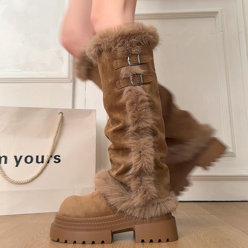 Damenpelz eine dicke Sohle erhöhend Winter leichte gepolsterte warme Schneestiefel rutschfest tragbar lässige Sneaker Baumwollstiefel