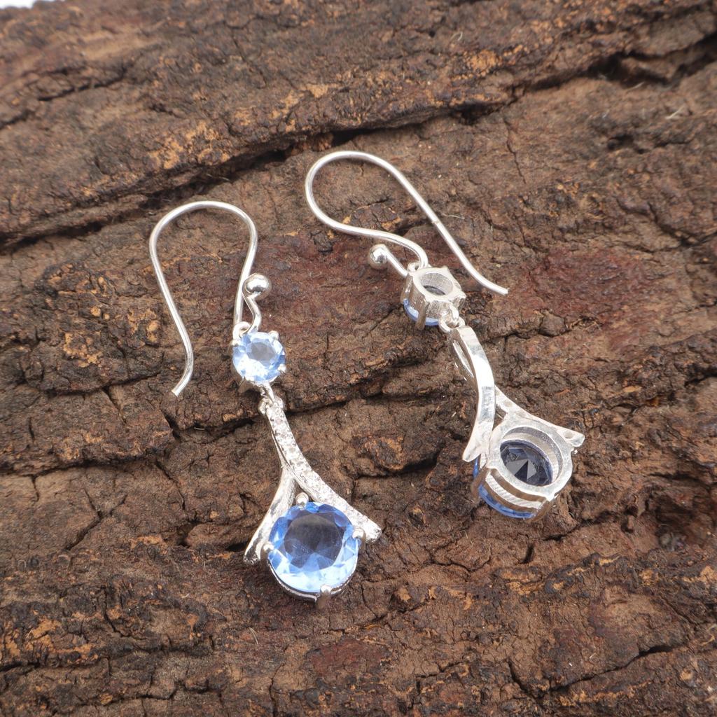 Tanzanite Gemstone 925 Sterling Silver Jewelry Zircon Earrings 1.84" For Party CZE-9-12