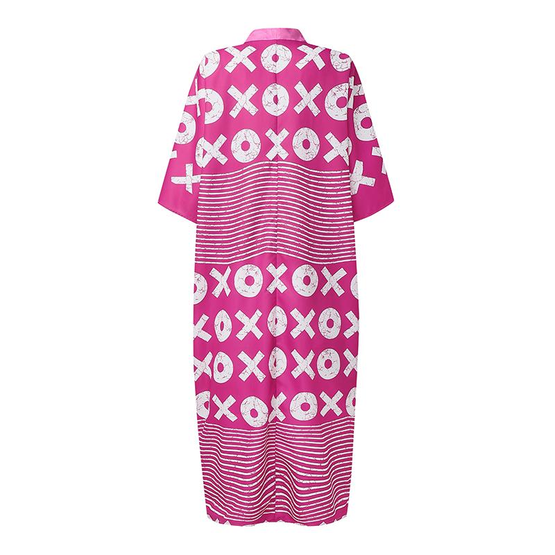Oversized Women V Neck Long Sleeve Patchwork Print Casual Loose Maxi Kaftan Dress