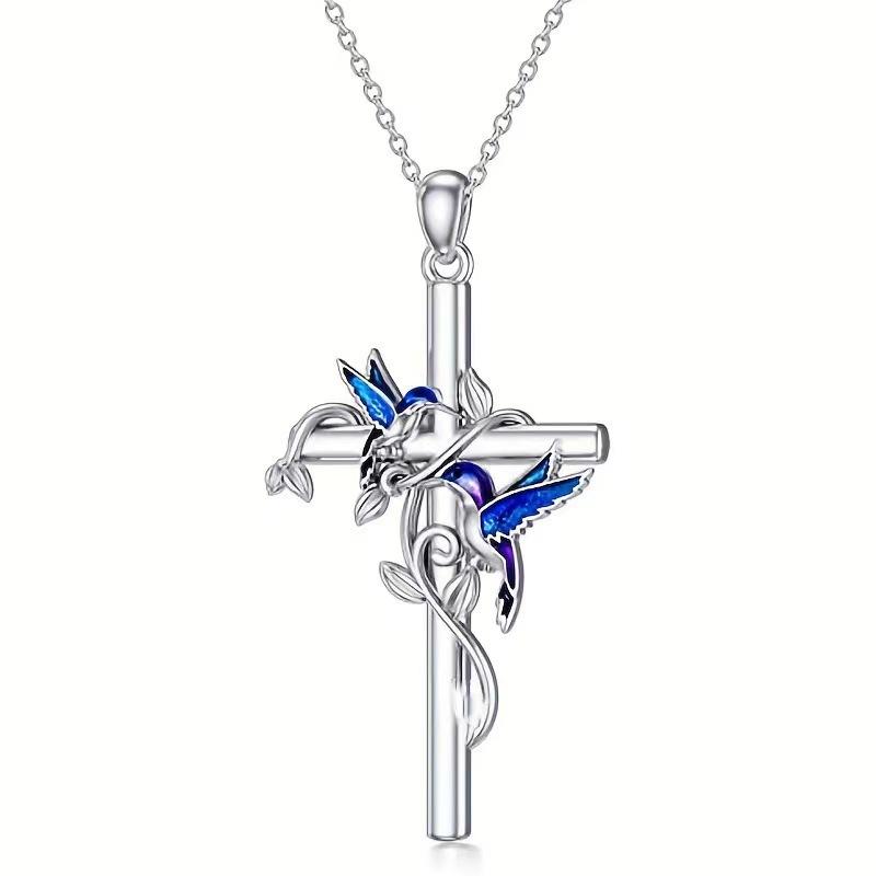 Cross Bird Pendant Earrings Necklace Jewelry Set Female Leaf Wrap Dripping Oil