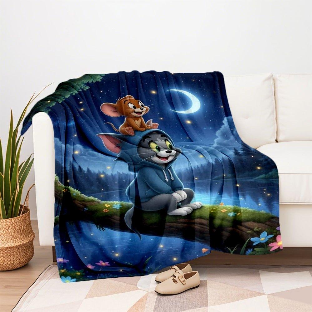 """Tom & Jerry Nachtabenteuer Hoodie"" Decke Flanell Überwurfdecke für Sofa, Bett, Reisen, Camping, Büro"""
