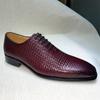 Fashion Elegant Handmade Cowhide Dress Shoes for Men Lace-Up Pointed Toe Plaid Red Breathable Leather High-Quality Sizes 39-46