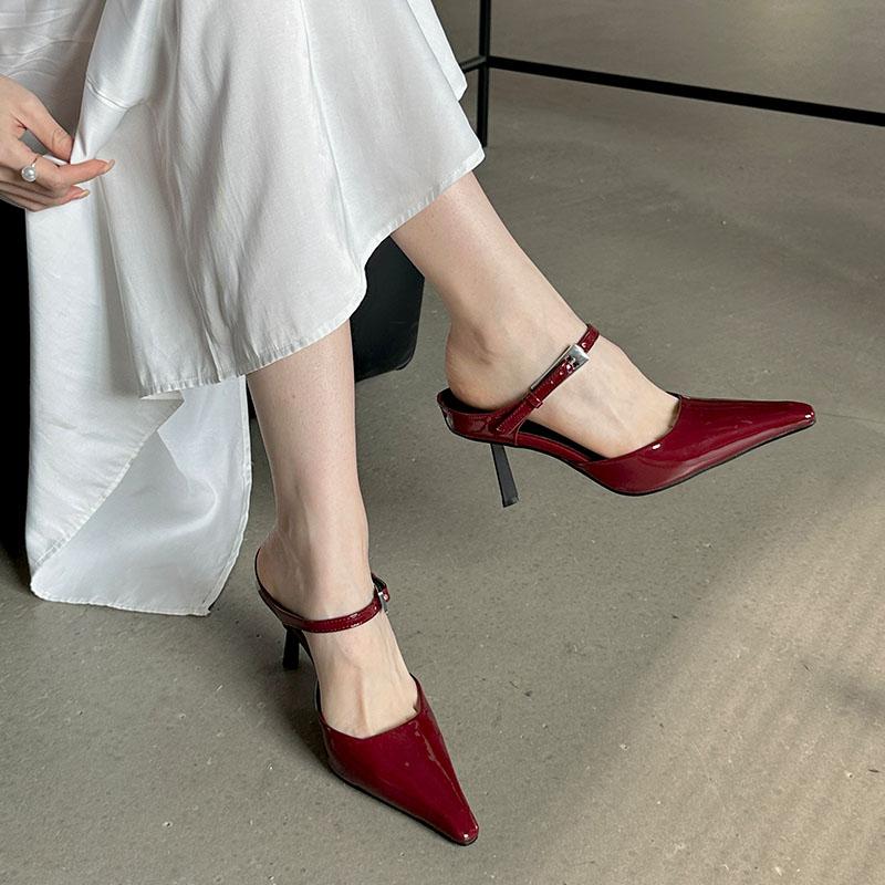Fashion Fashion Metal Buckle Stiletto Heels Shoes For Women Female Slip On Pointed Toe Footwear Ladies High Heels Pumps Shoes
