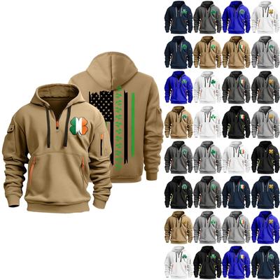 St. Patrick's Green Flag Print Hoodie For Men Hoodie Zipper Pullover For Men Sport Plus Size Casual Hoodie