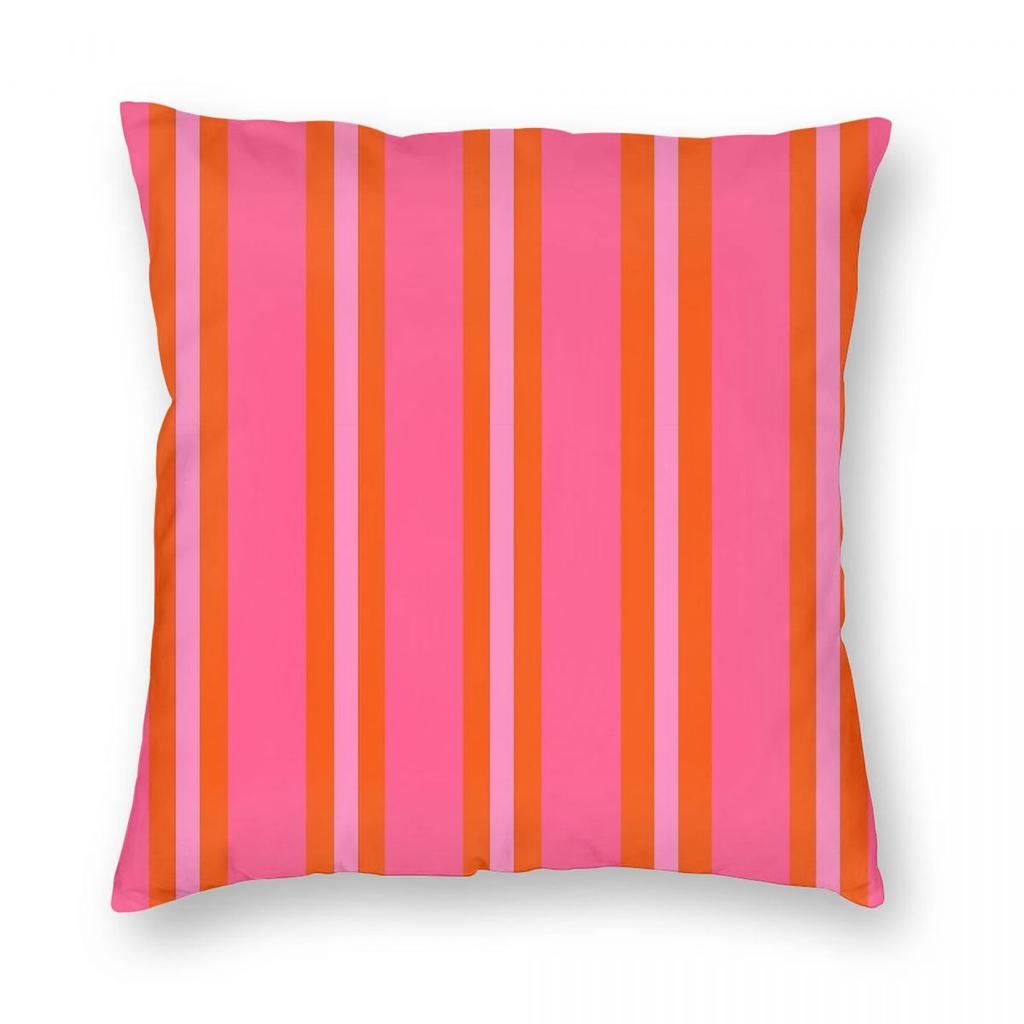 Pink Orange Summer Stripes Square Pillowcase Polyester Linen Velvet Creative Zip Decor Car Cushion Case X