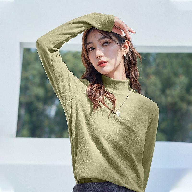 

Women Autumn Winter Semi High Neck Slim Fit Base Layer Coffee Color Thermal Shirt Casual Fashion Top S
