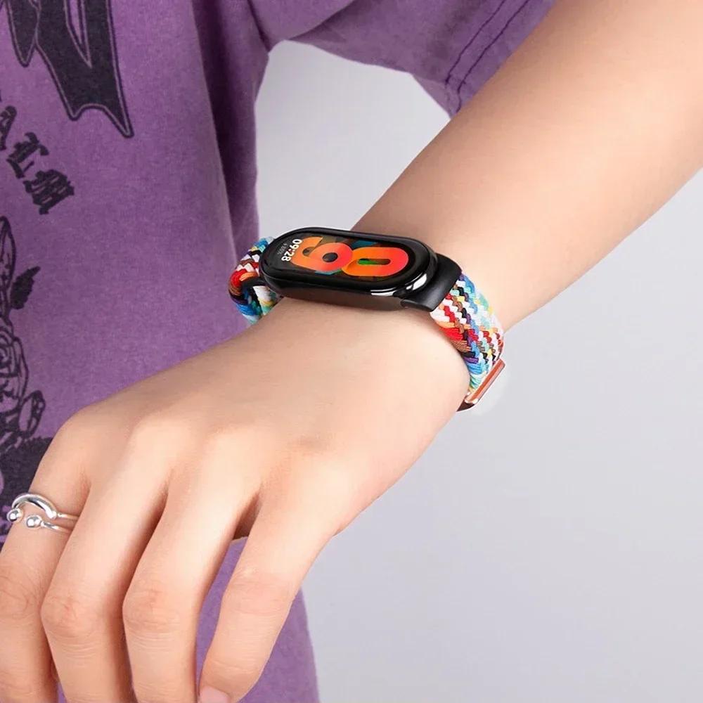 Nylon Braided Loop Strap for Xiaomi Band 10 9 Adjustable Magnetic Buckle Replaceable Bracelet for Mi Band 8 9 Correa Accessories